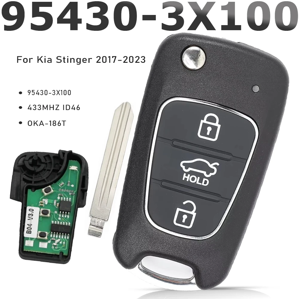 

KEYECU 95430-3X100, OKA-186T, обновленный откидной пульт дистанционного управления, 3 кнопки, 433 МГц, чип ID46 для Hyundai Elantra 2011-2016