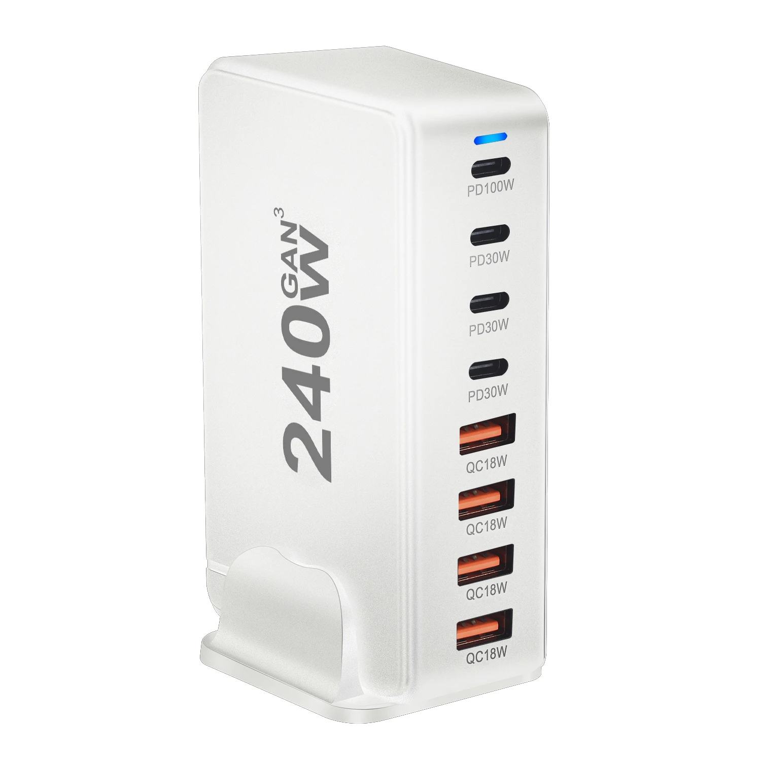شاحن سطح المكتب GaN بقدرة 240 وات مع 8 منافذ USB-C، يدعم الشحن السريع PD 3.0 وهو مدمج ومحمول