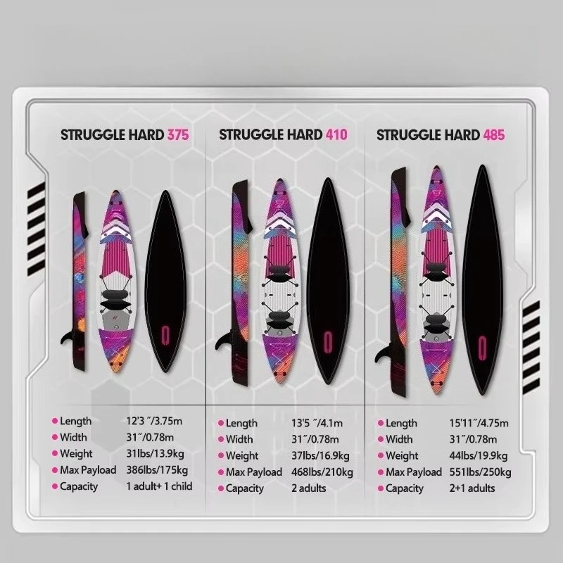Skatinger Factory Wholesale Inflatable Kayak 375cm 410cm 485cm Drop Stitch Folding  2 Person Inflatable Canoe&Kayak for Sale