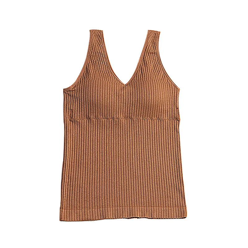 Base de ropa de otoño e invierno para mujer, chaleco cálido con almohadilla de látex para el pecho, cuello en V salvaje, sin anillo de acero, ropa interior térmica fruncida