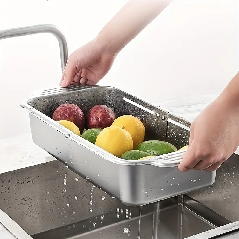 

Stainless Steel Kitchen Sink Colander Basket, Expandable Strainer for Draining Fruits and Vegetables, Dish and Chopstick Drain B