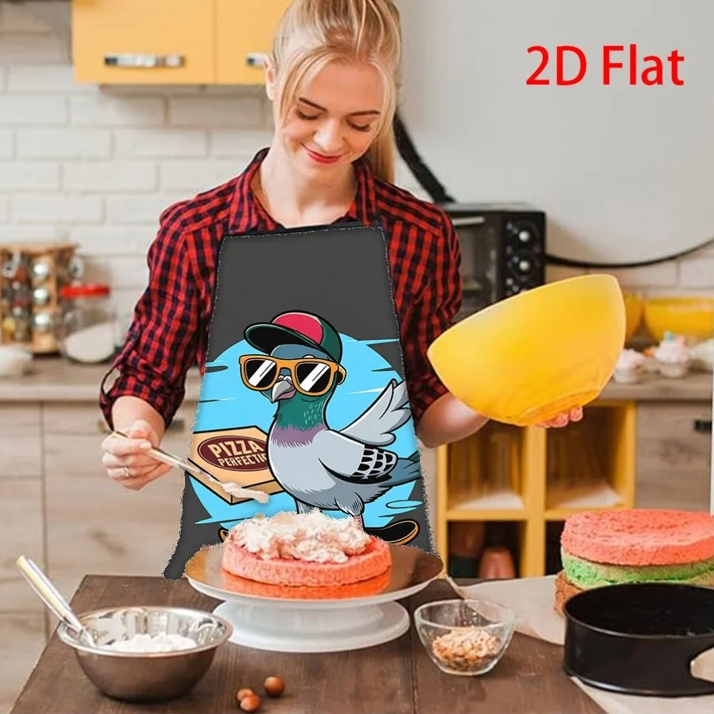 Funny Pigeon Skateboard Apron, Cool Bird with Pizza Box Print Waterproof Kitchen Bib, Hip Hop Style Gift for Men & Teens