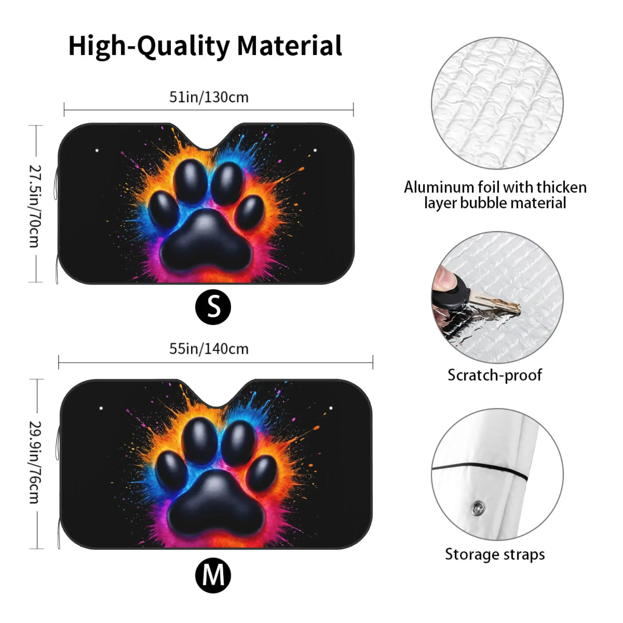1pc Rainbow Splatter Paw Print Car Sunshade, UV And Heat Protection, Foldable, Universal Front Windshield Sun Visor, Protects Ca