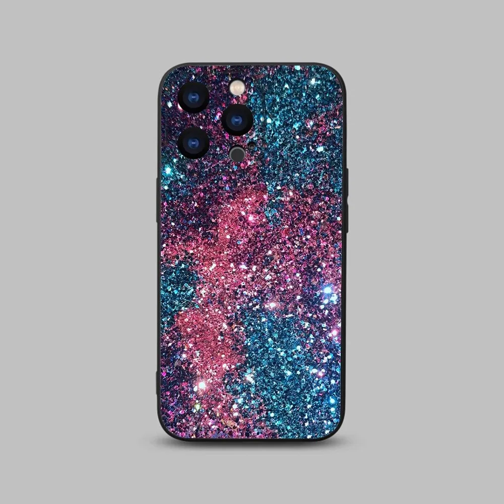 Glitter Sand Printing Art Phone Case For iPhone 15,14,13,12,11 Plus,Pro,Max,XR,XS,X,7,8 Plus,SE,Mini Black Silicone Soft