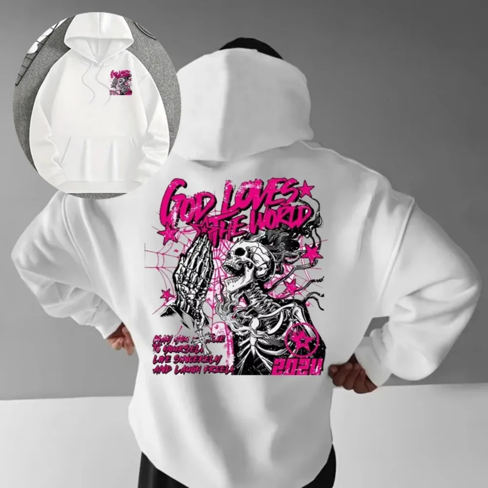 

Fashionable Men's Autumn Personalized Skull Graffiti Print Soft and Comfortable Hooded Sweatshirt Outdoor Street Style Top
