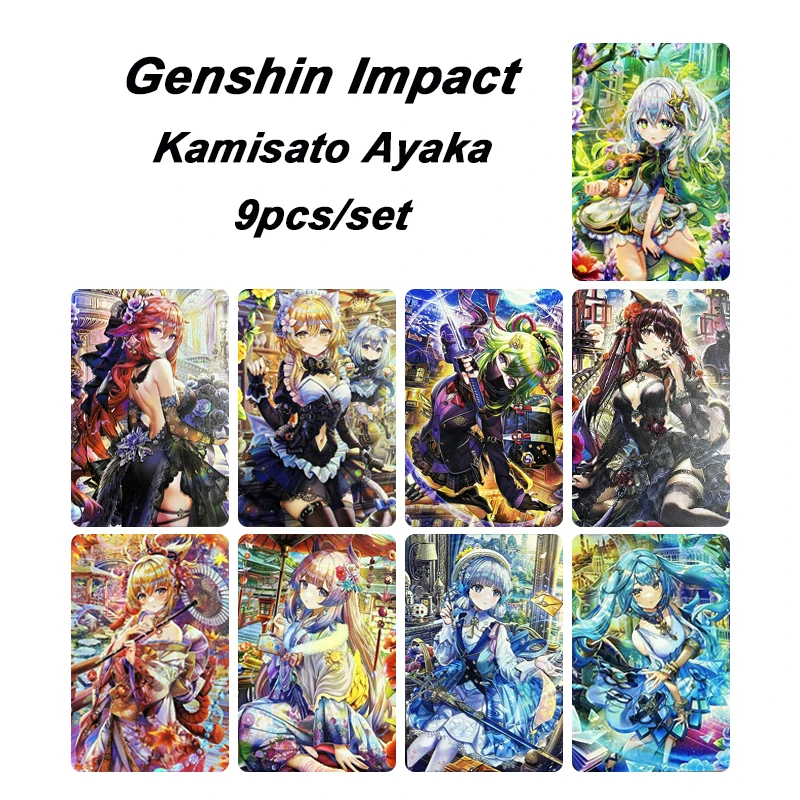 

DIY ACG 9pcs/set Genshin Impact Anime collection card Kamisato Ayaka Bronzing Flash card Board game card toys Christmas gift