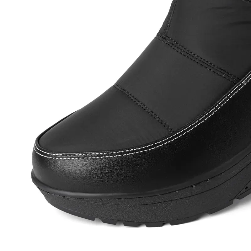REAVE CAT Women Snow Boots Waterproof Knee High Female Booties Big Size 42 43 44 Round Toe Thick Heels 4.5cm Slip On Black Red view 4