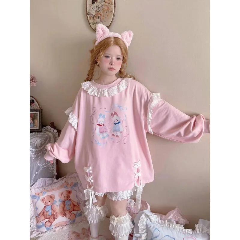 مكتب سيدة مودا اليابان س الرقبة المرقعة الدانتيل تصميم البلوفرات فضفاضة Y2k الجمالية الصليب الدانتيل يصل بلايز عادية فاسق فتاة الملابس #2