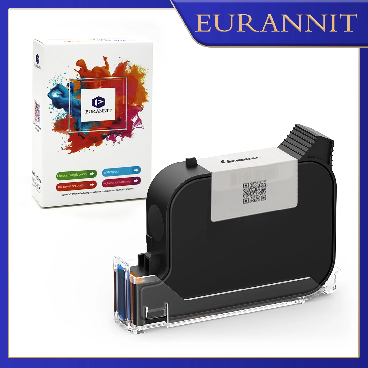 EURANNIT IQ800 High Adhesion HD Black Ink Cartridge 12.7mm Solvent Unencrypted Inks Fast Drying Waterproof Ink for TIJ Printer