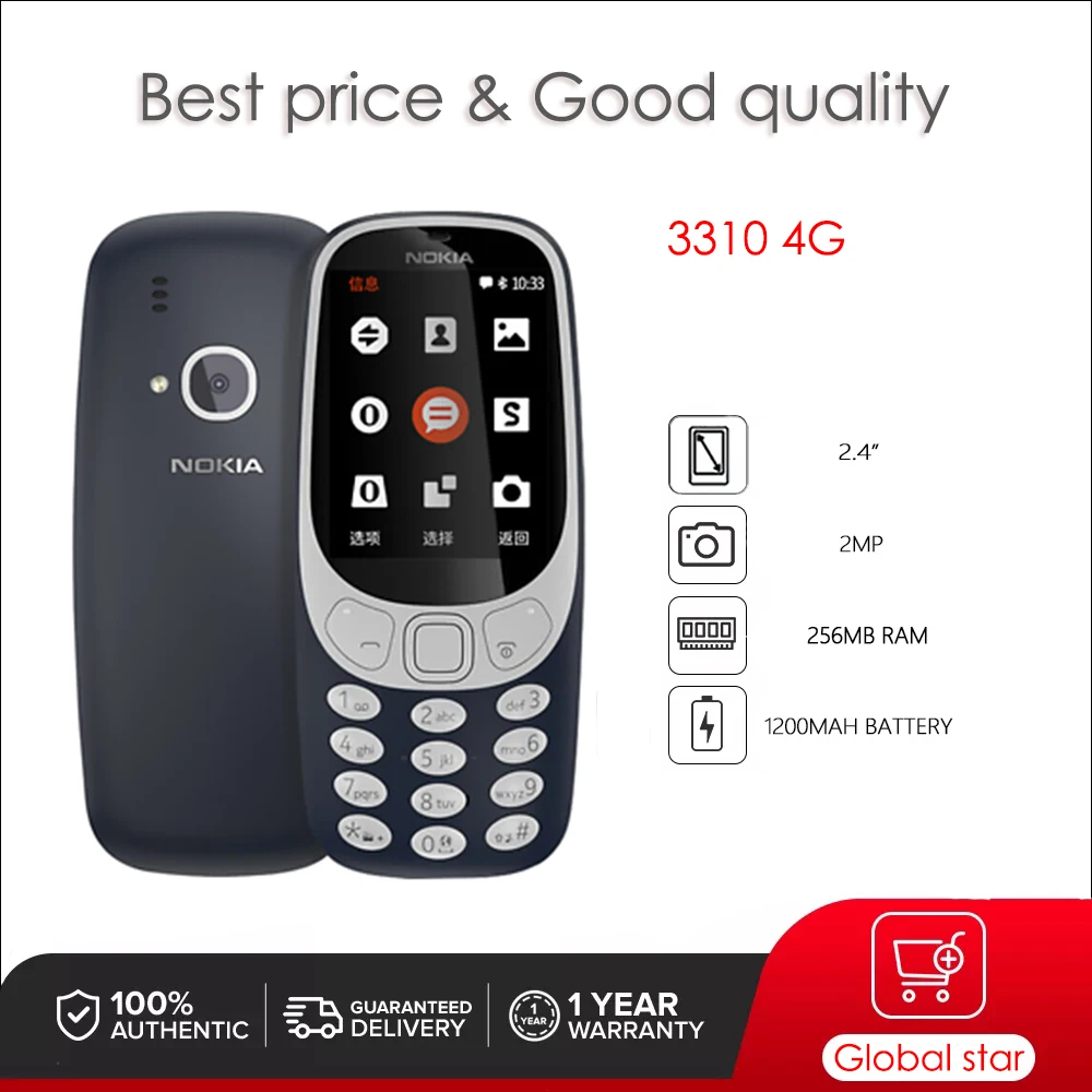 Original Unlocked 3310 4G （2018） Mobile Phone English Keyboard Made in Finland Free Shipping Only Support English