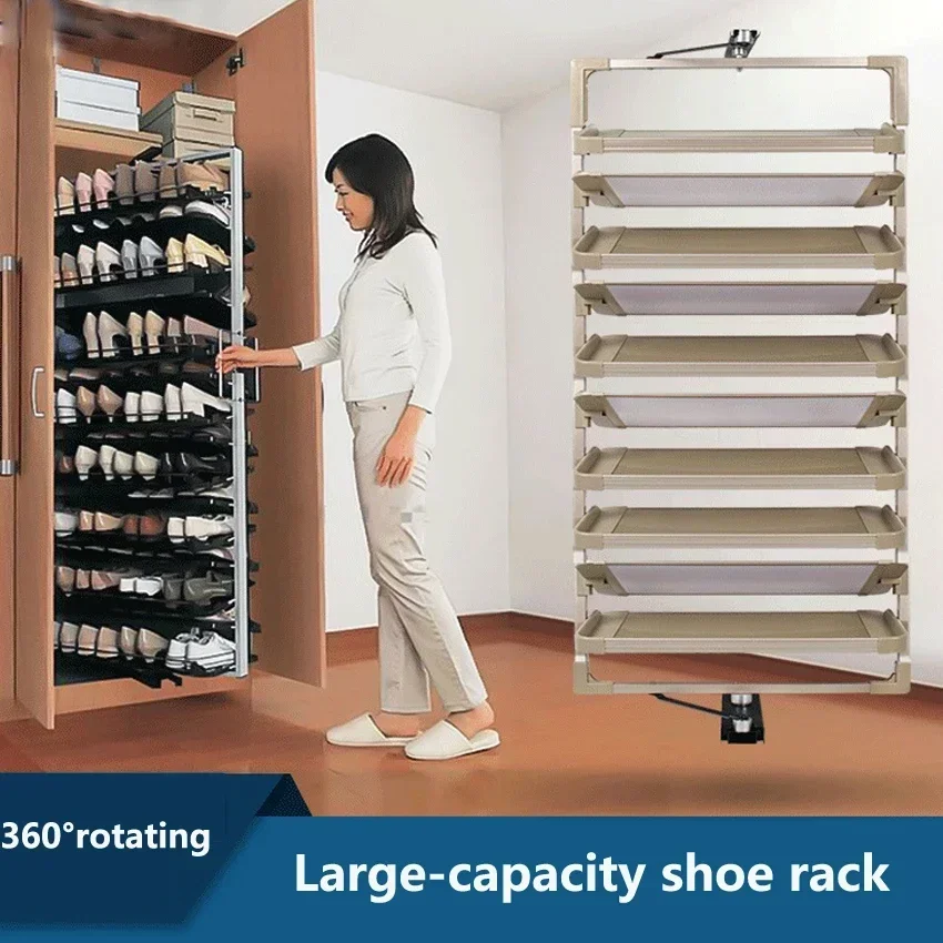 Shoe Rack 360° Rotating Height Adjustable Aluminum Alloy Shoe Cabinet Rack Rotating Shoe Cabinet Hardware Set Customizable