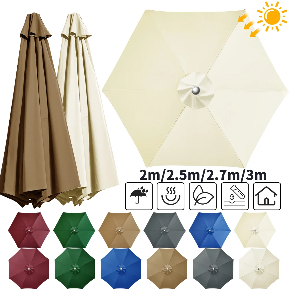 Waterproof Parasol Umbrella Cover Parasol Replacement Cloth Sun Shade Sail for 6/8Ribs Outdoor Patio Garden Parasol Canopy Cover