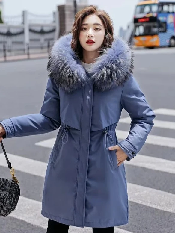 Winter Fashion School To Overcome Cotton-padded Women's Big Fur Collar Cotton-padded Coat with Velvet Waist Warm Coat