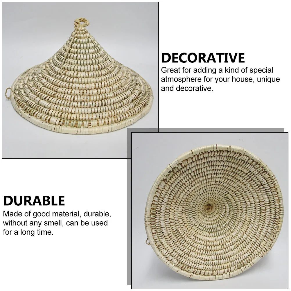 

1pc Straw Woven Lampshade Decor Home Creative Pot Cover Funny Straw Hat Beige Handmade Unique Room Decoration Material