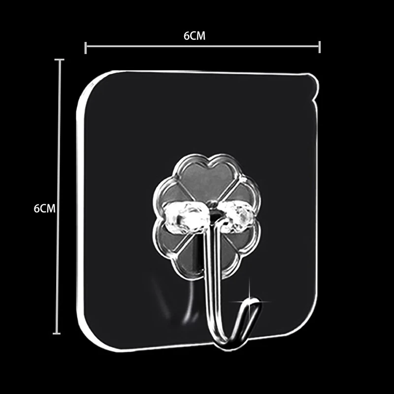 Ganchos transparentes autoadesivos em aço inoxidável, Cabides de parede fortes, Gancho para cozinha, Banheiro, porta, Organizador multifuncional