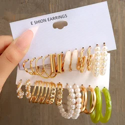 Fashion Geometric Metal Women's Earrings Set Boho Butterfly Pearl Dangle Earrings For Women Party Jewelry Gifts