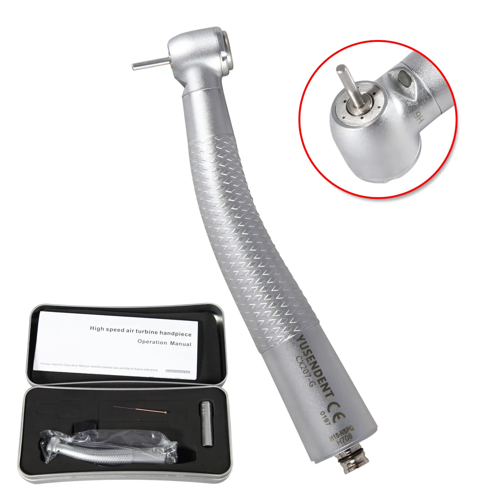 

COXO Dental High Speed Fiber Optic LED Handpiece Three Way Spray Push Button Air Turbine fit NSK 6hole Quick Coupler