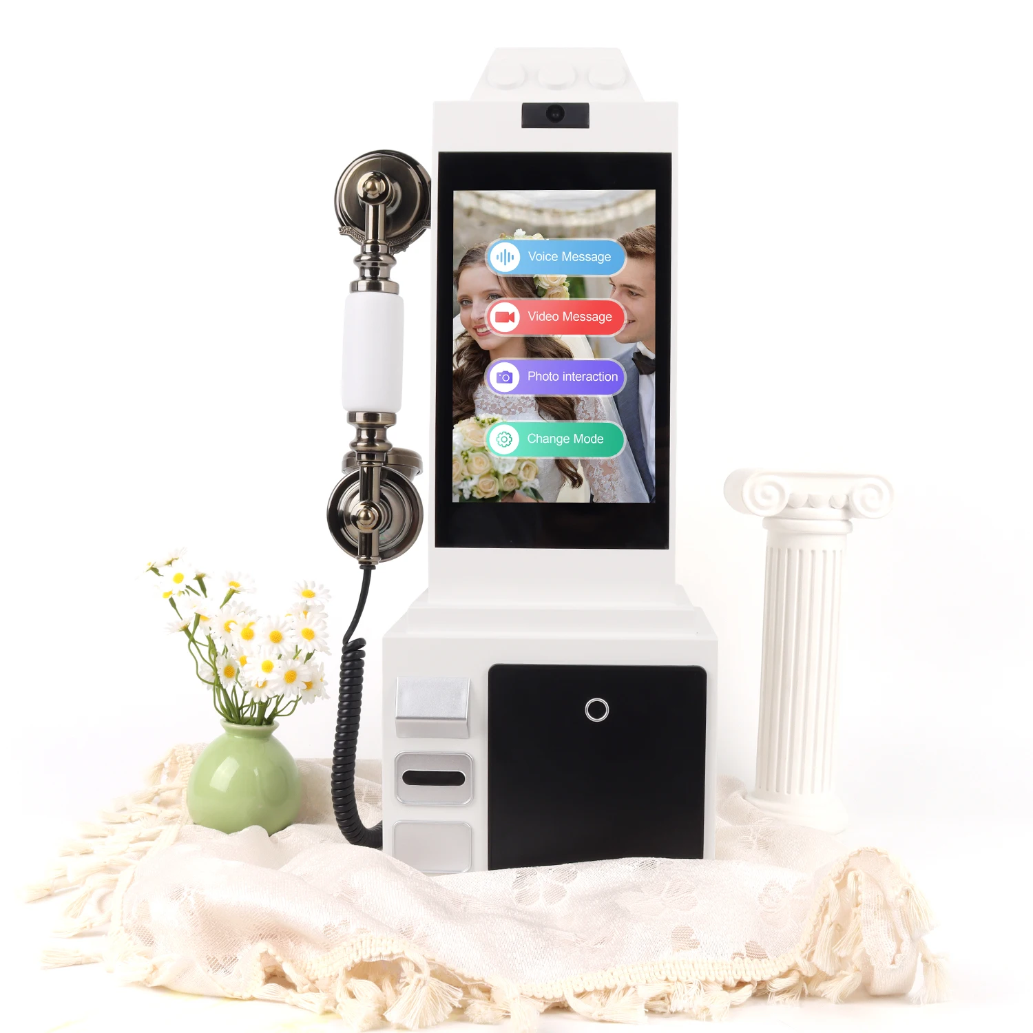 Image of 8 Sprachen 8-Zoll-Bildschirm 64 GB Video-Gästebuch Telefonnachrichtenaufzeichnung Telefon für Hochzeit Party Geburtstag Drahtloses Telefon