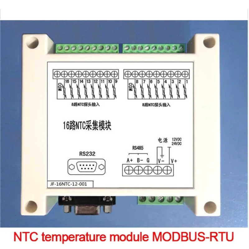 16 Channels NTC Temperature Module Support Modbus-RTU Thermal Resistance Temperature Measurement Configuration Industrial Contro