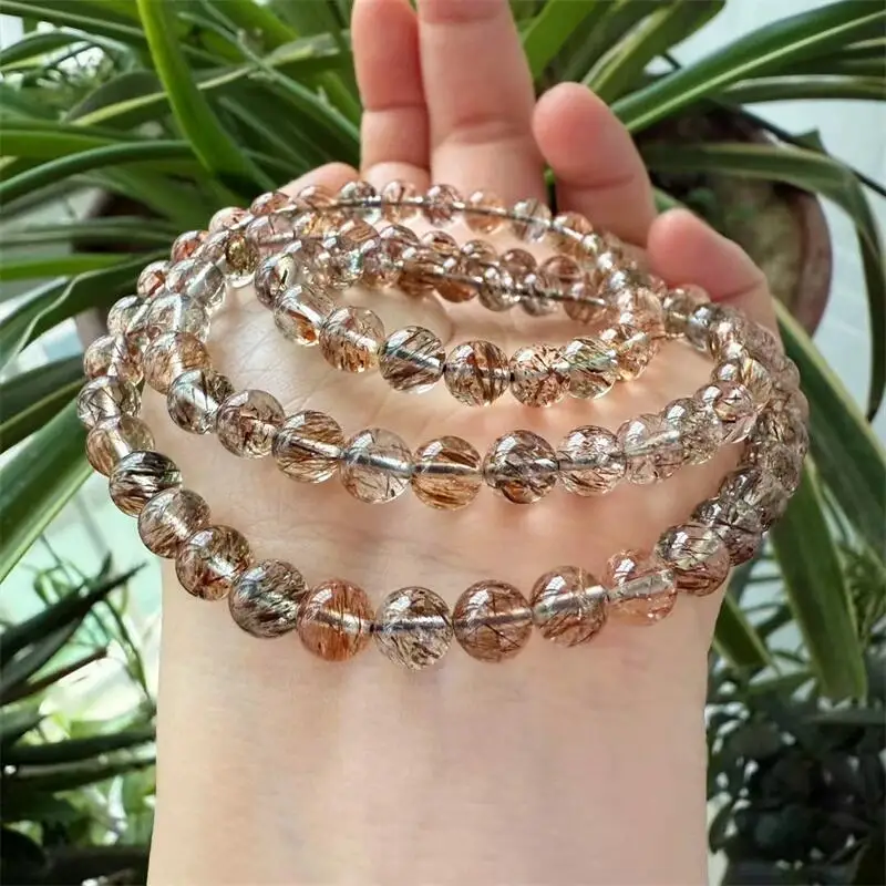 

6.5MM Natural Black Gold Super Seven Quartz Triple Circle Bracelet Gemstone Jewelry For Women Healing Bohemia Holiday Gift 1pcs