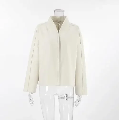 

Woman Loose Long Sleeve V-Neck Woolen In Autumn and Winter Temperament Commuting New Fashion Women's Lazy Style Coat