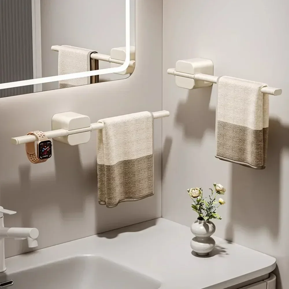 Wall Mounted Bathroom Towel Bar Home Storage Bar Hand Towel Rack Wall Hanging Balance Bar Towel Hangers No Hole Installation