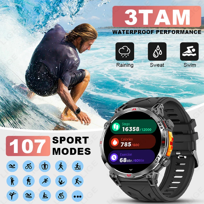 LIGE NEW GPS Smartwatch 1.39" HD Screen Compass Barometric Altimeter 530mAh Battery Voice Calling Smart Watch 3ATM Waterproof