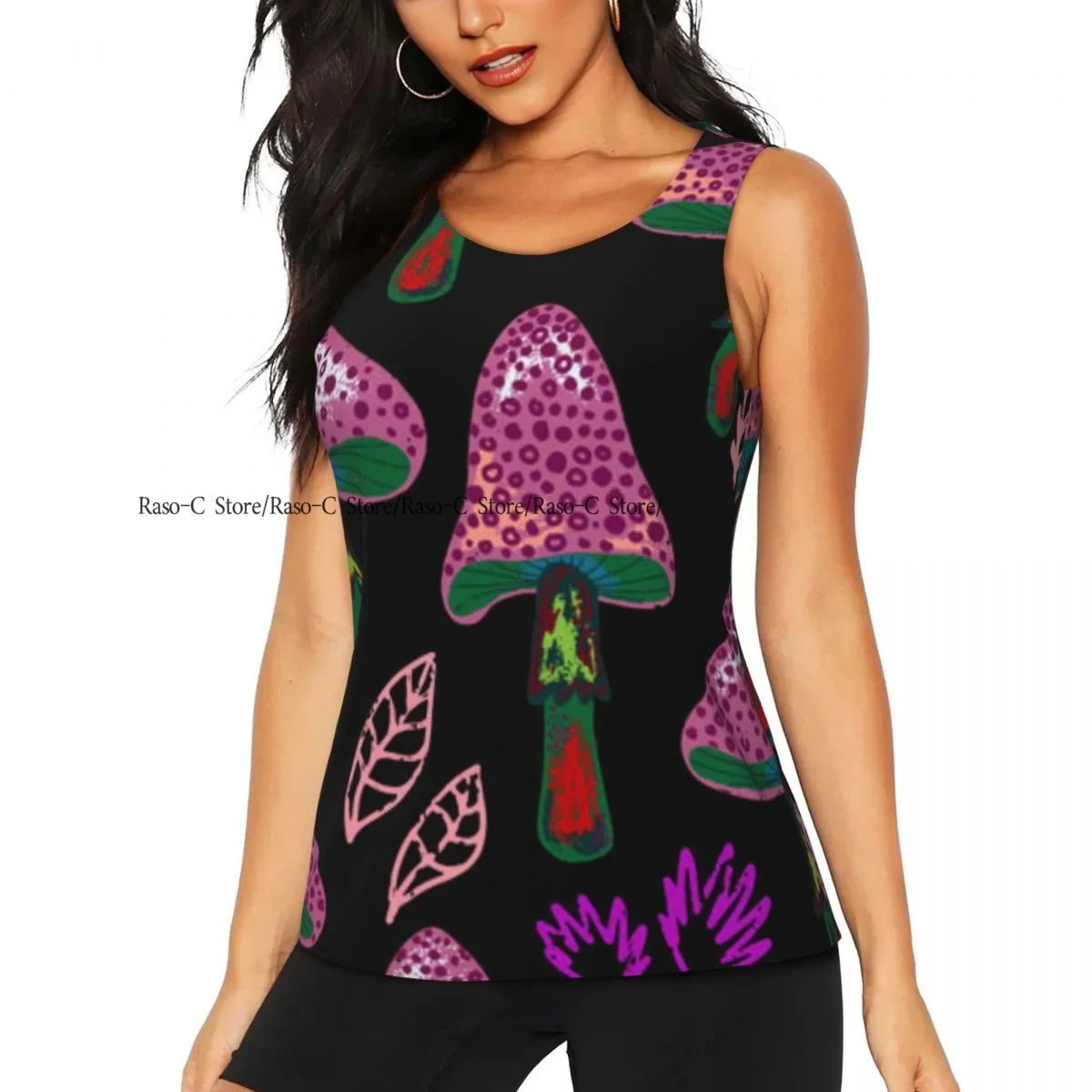 Chaleco Sexy para mujer, camisetas sin mangas con cuello redondo y patrón de setas voladoras, camisola básica informal para mujer