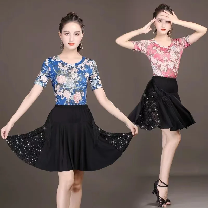 

Женская юбка для латиноамериканских танцев, элегантная мягкая юбка с принтом