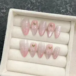 10Pcs Short Almond Handmade Press on Nails Peach Fake Nails Wearable Stick-on Nails False Nail Накладные Ногти Uñas Postizas