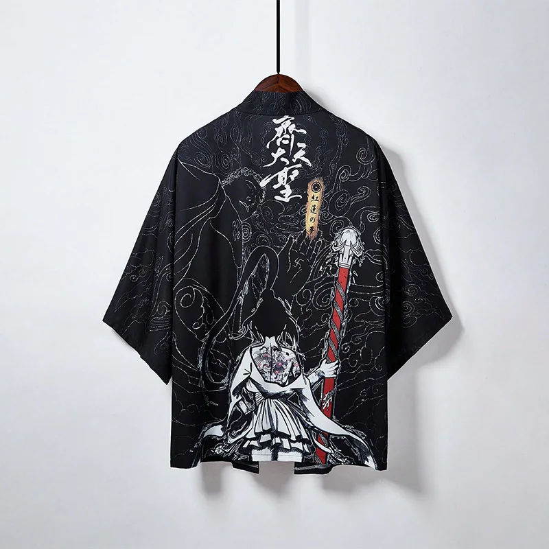 

Chinese Style Retro New Chinese-Style Loose-Fitting Monkey King Print Kimono Cardigan Haori Summer Cover-Up Sun Protection Clothing