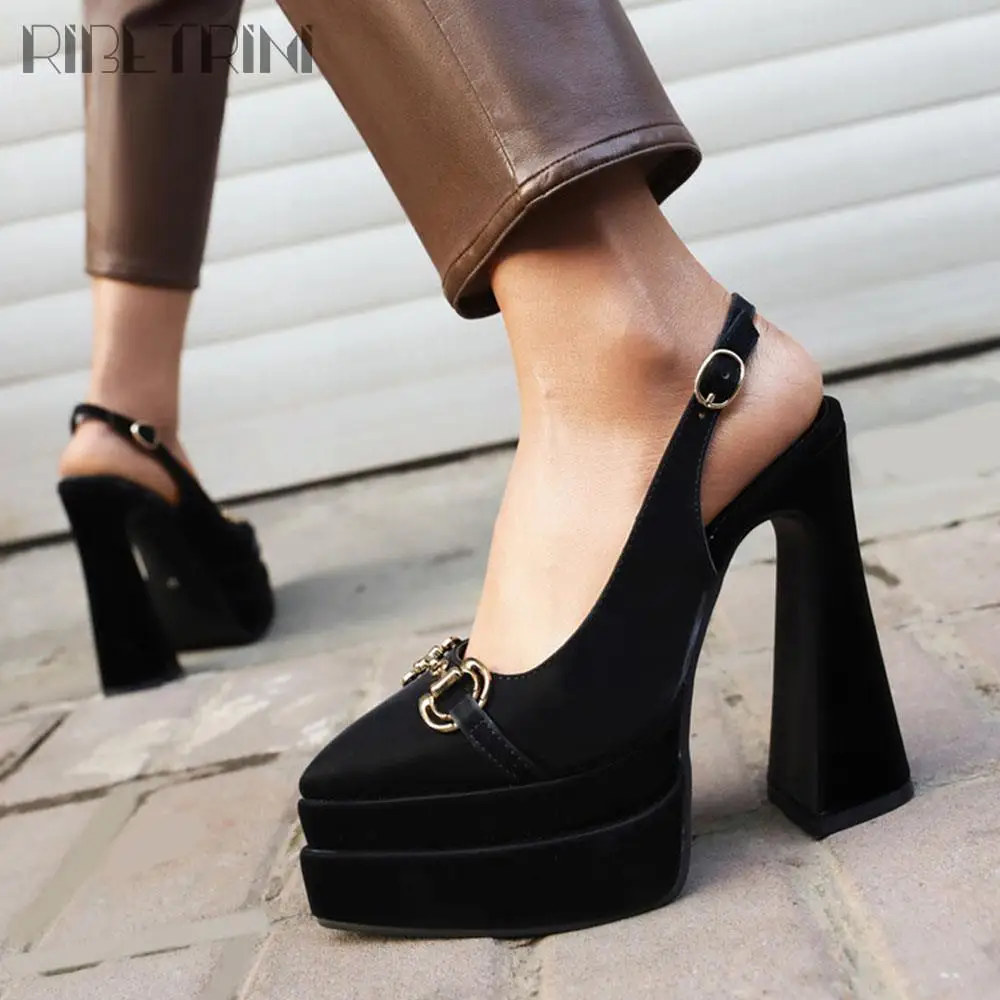2023 New Brand Fashion Women\'s Pumps High Heel Sling Back Shoes Platform Flared Heels Elegant Design Dress Spring Summer Pumps