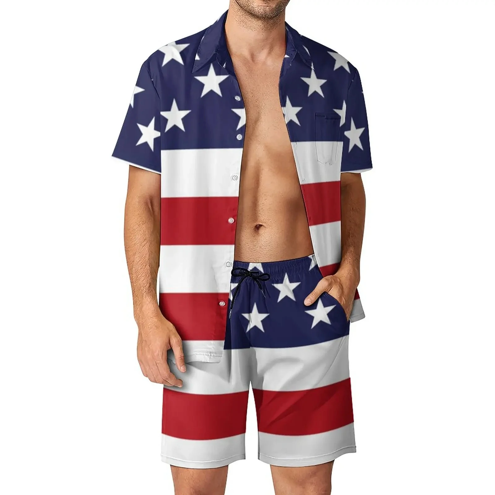 American USA Flag Shirt Sets 3D Print Men Casual Fashion Short Sleeves Shirts Oversized Beach Shorts Hawaiian Tops Suits Clothes