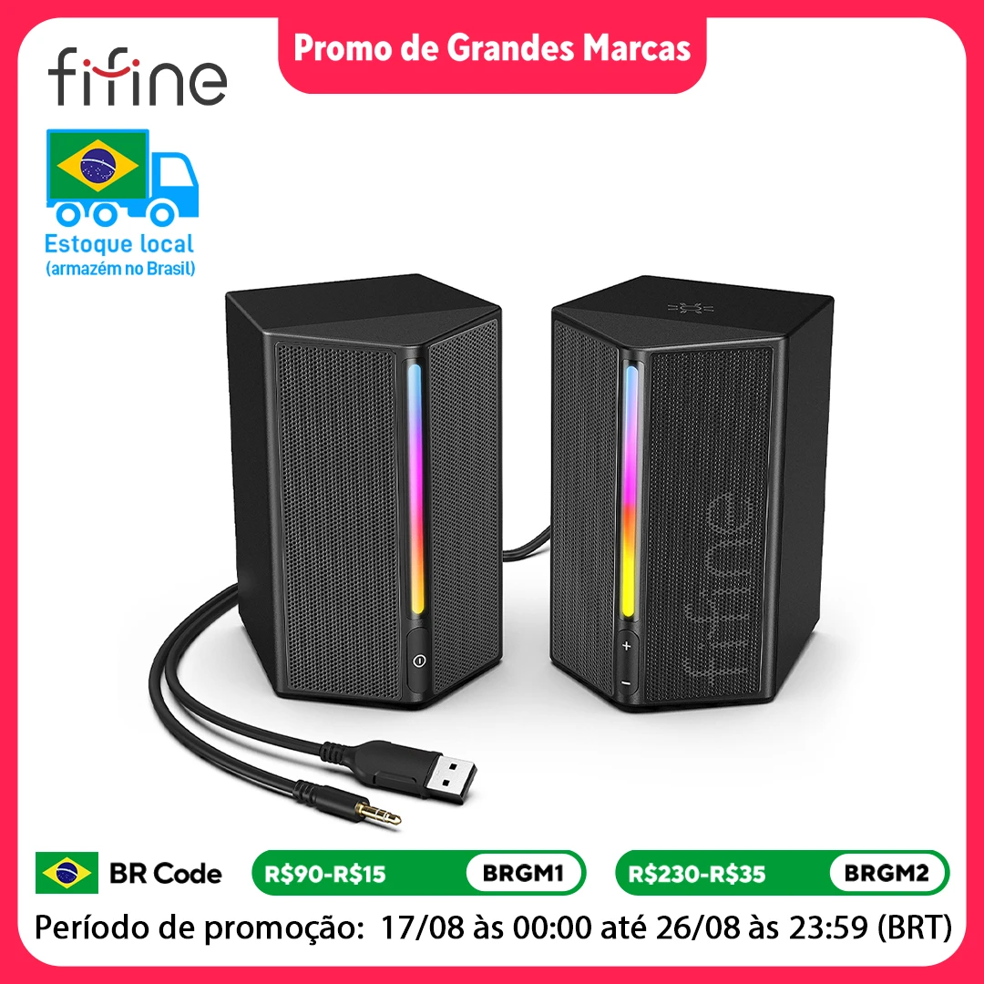 Caixinha a20 Caixa de som para jogos FIFINE com som surround estéreo, alto-falante USB RGB com controle de vol para PC, Lattop, PS4/5, TV-Ampligame A 20