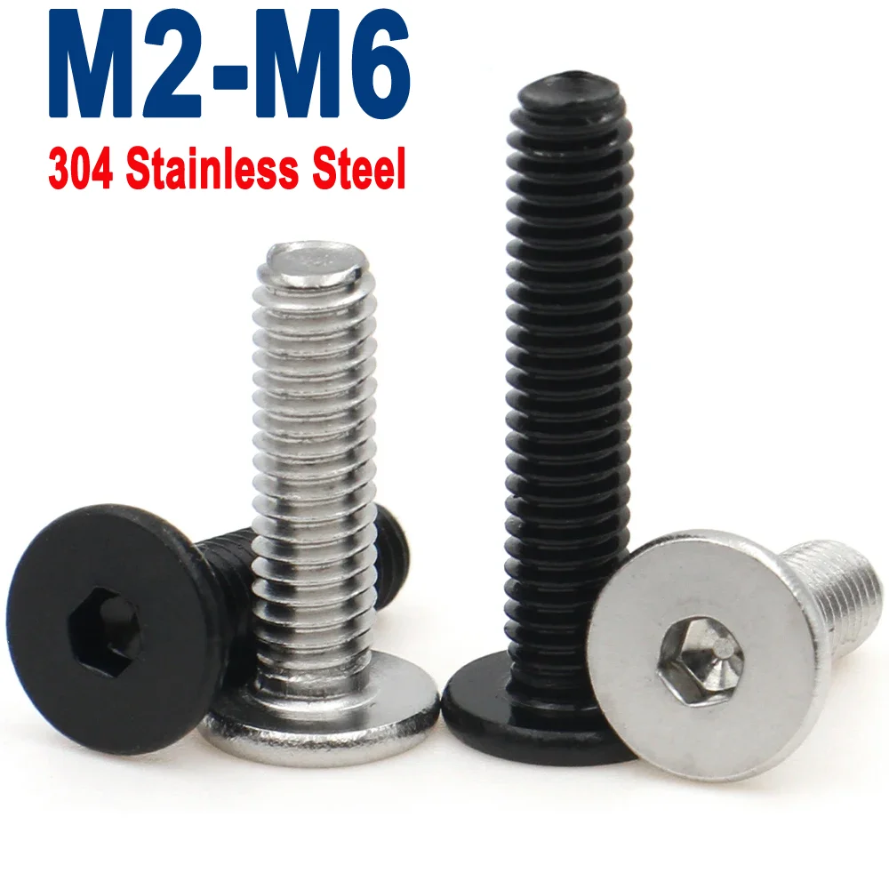 

10~50Pcs M2 M2.5 M3 M4 M5 M6 M8 Black Galvanized 304 Stainless Steel Hex Hexagon Socket Ultra Thin Flat Wafer Head Screw Bolt