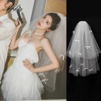 한국어 스타일 신부 머리 베일 우아한 진주 헤어 액세서리 사랑스러운 사진 웨딩 드레스 스타일링 매혹적인 활 