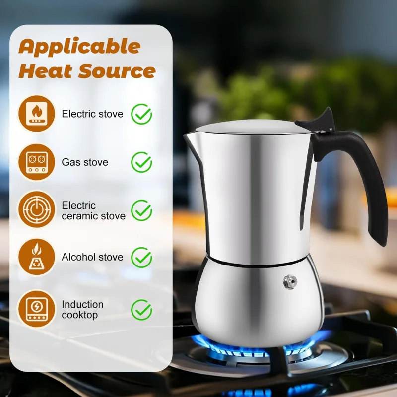 

Бытовая итальянская кофемашина мокко из нержавеющей стали без покрытия, утолщенная нержавеющая сталь 304, подходит для газового индукционного фильтра