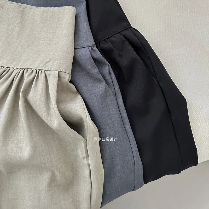 New High Waist Button-down Lantern Pants Stylish Office Ladies Loose Causal Trousers with Pockets Black Trousers Korean Fashion