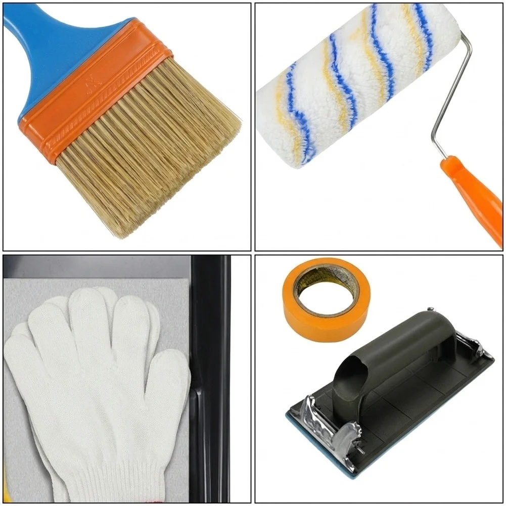 9 Piece Roller Brush Set With Tray Masking Film Scraper Sandpaper For Wall Painting Tool Kit Home DIY Renovation Supplies