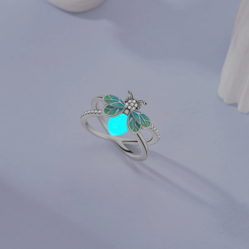 Rings 925 Sterling Silver Luminous Firefly Zircon Rings For Women Anniversary Engagement Romantic Valentine Girls Jewelry Gifts 3