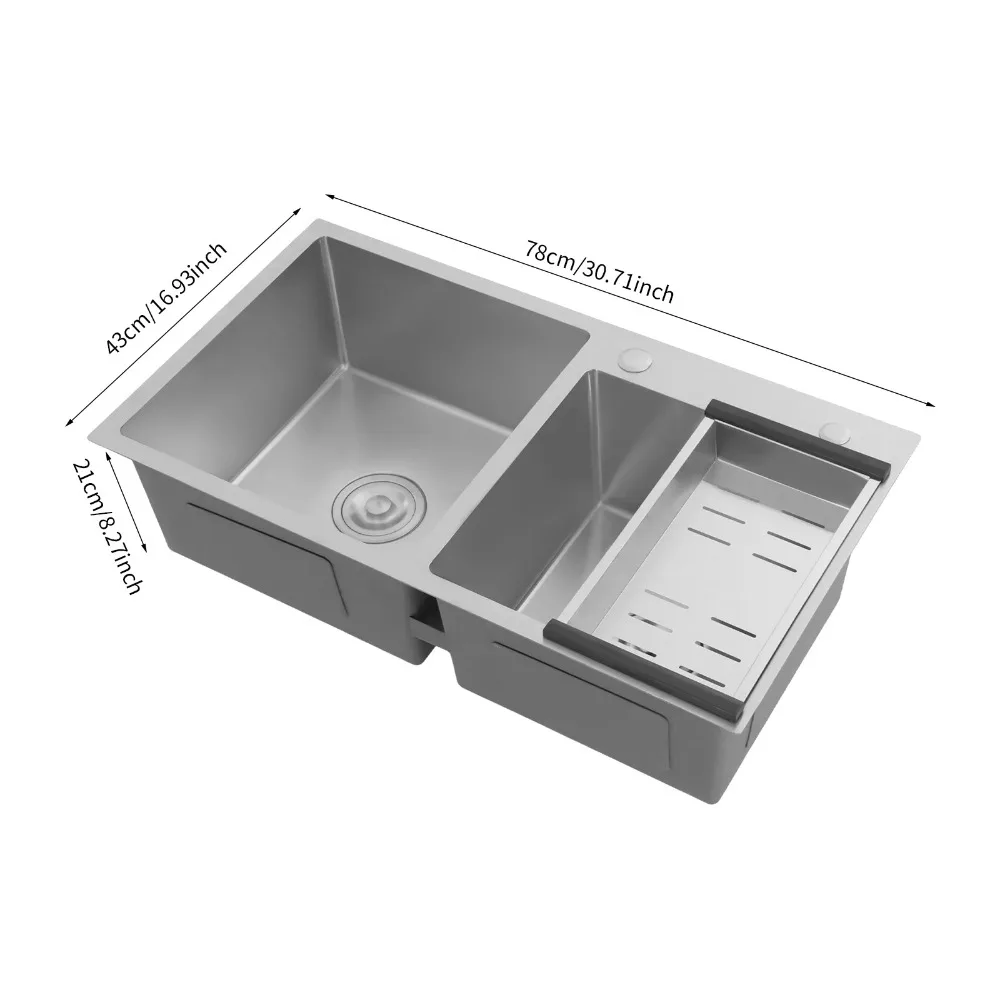 

304 Stainless Steel Dual Bowl Kitchen Sink for Undermount or Inset Installation with Draining Basket, Undermount Set