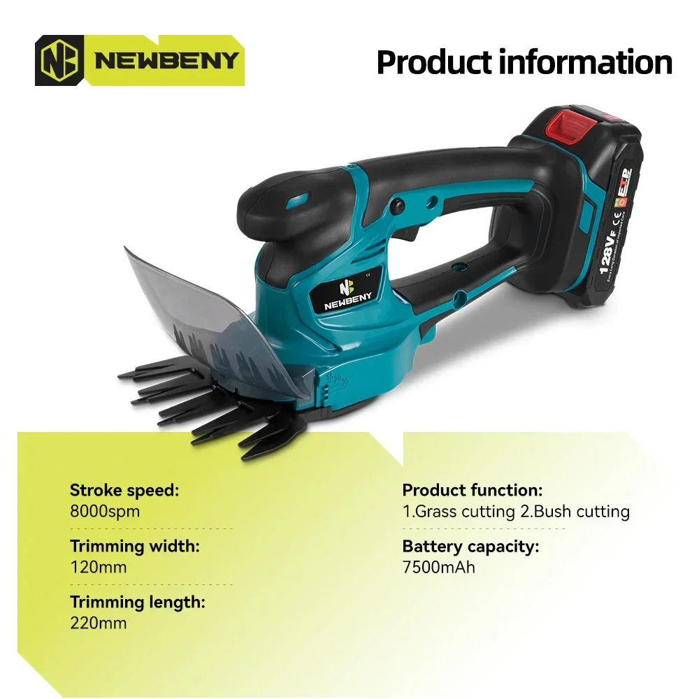 NEWBENY 2 IN 1 Cordless Electric Hedge Trimmer Rechargeable Household Garden Grass Shrub Scissors Tools For Makita 18V Battery