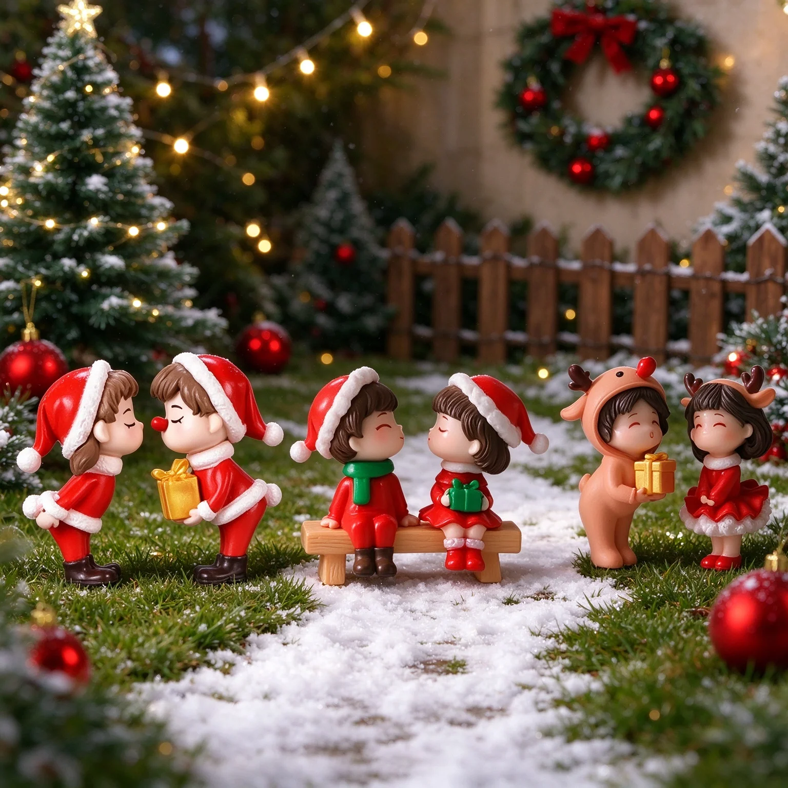 1-20Pairs Christmas Couple Figurines Miniature DIY Ornaments for Desktop Micro Landscape Home Office Tabletop Holiday Decor