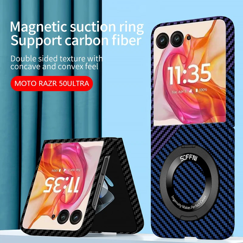 For Motorola Razr 50 Ultra 50Ultra Case Luxury Ultra-thin Imitation Carbon Fiber Texture Plastics Bracket Shockproof Hard Cover