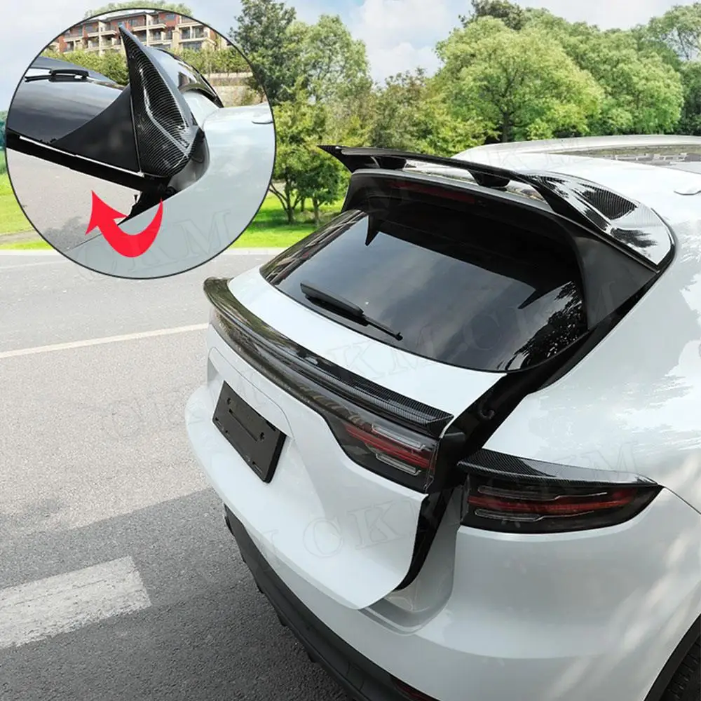 

CKMUUER Carbon Fiber Car Rear Trunk Boot Spoiler Gloss Black Lip Wings Car Covers for Porsche Cayenne 2018 2019 2020 2021