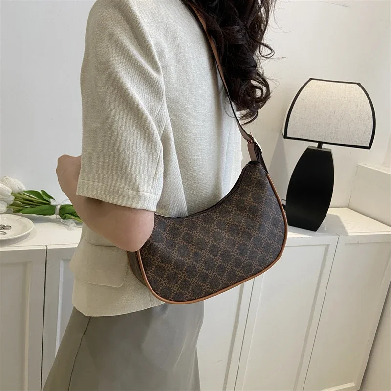 Vintage Print Half Moon Small Shoulder Bags For Women Trend Luxury Evening Female Purse Ladies Handbags