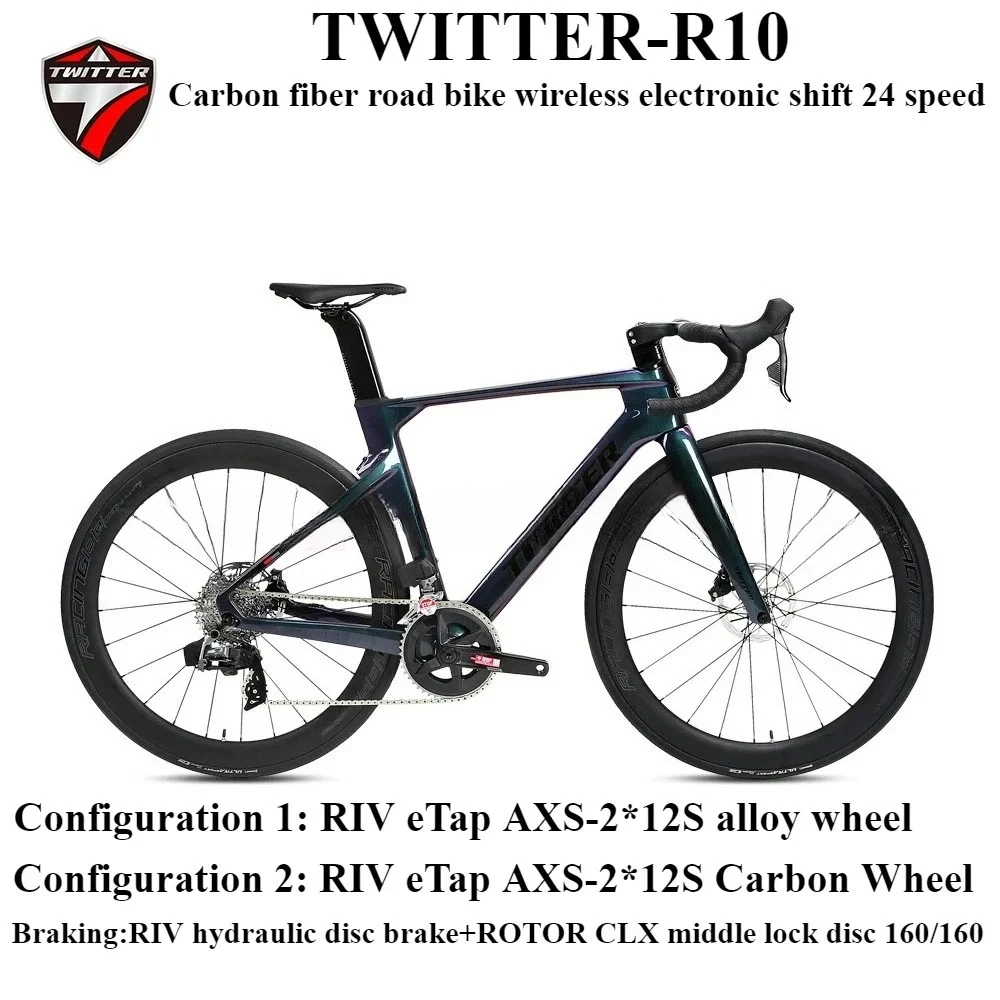 

TWITTER R10pro Беспроводная электронная переключение RIVAL eTap AXS-2X12Speed гоночный шоссейный велосипед из углеродного волокна с гидравлическим дисковым тормозом велосипеды