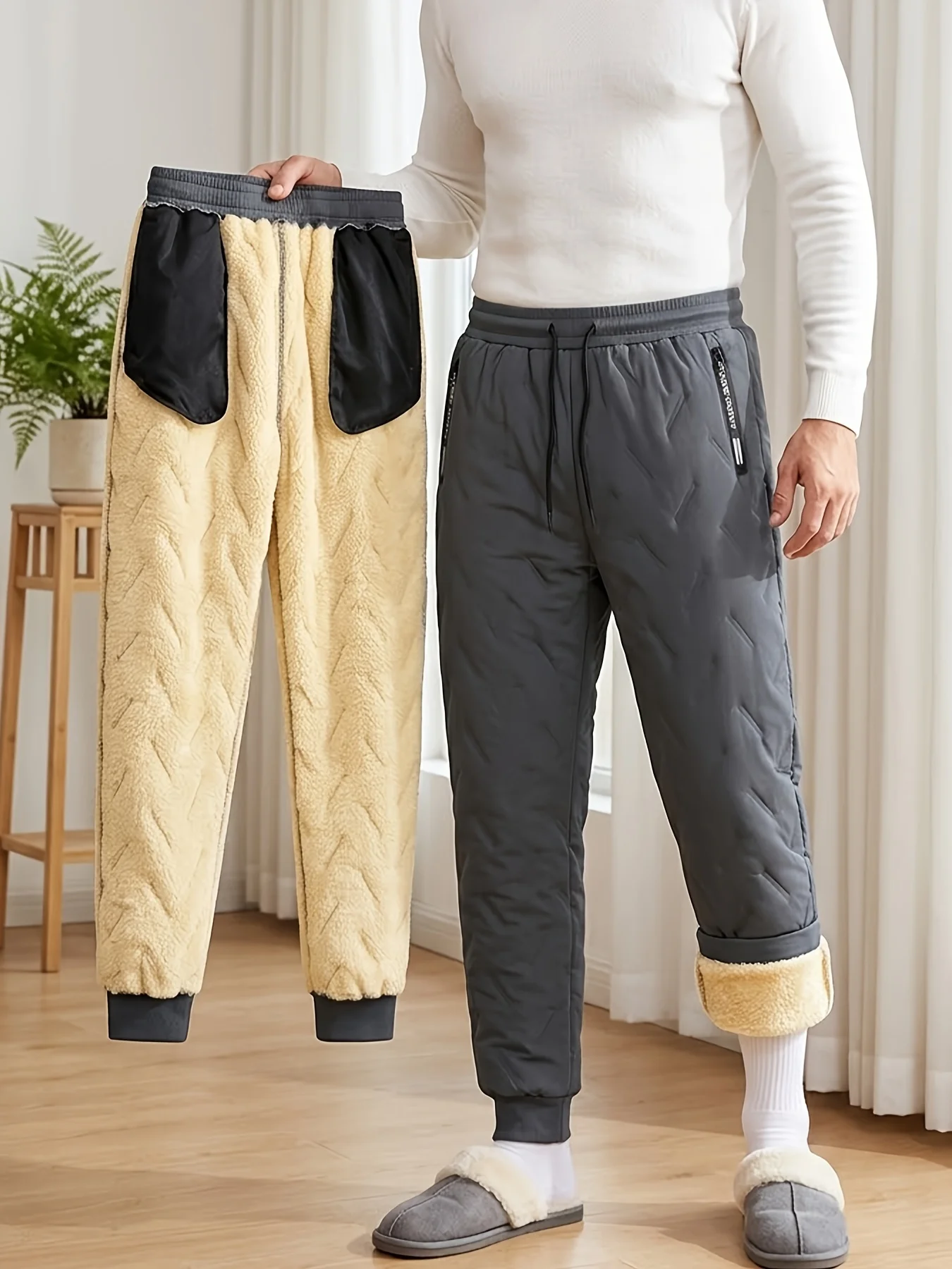 Winter-Baumwollhosen für Herren mit Samt, Sonderangebot für Herren, lockere Hosen für gemütliches Laufen, Ultraschall-Design, Kleidungsaktion – Detail 2