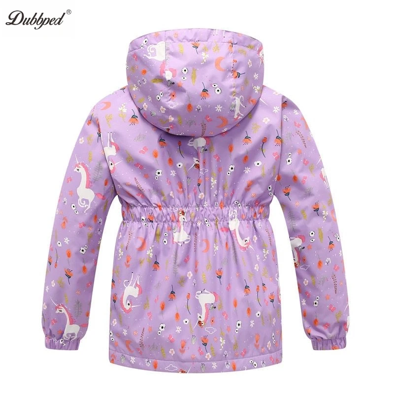 Dubbped Kids Girls Unicorn Purple Rain Jacket Waterproof Coat Lightweight Hooded Warm Lined Raincoats Windbreakers 3-12Y