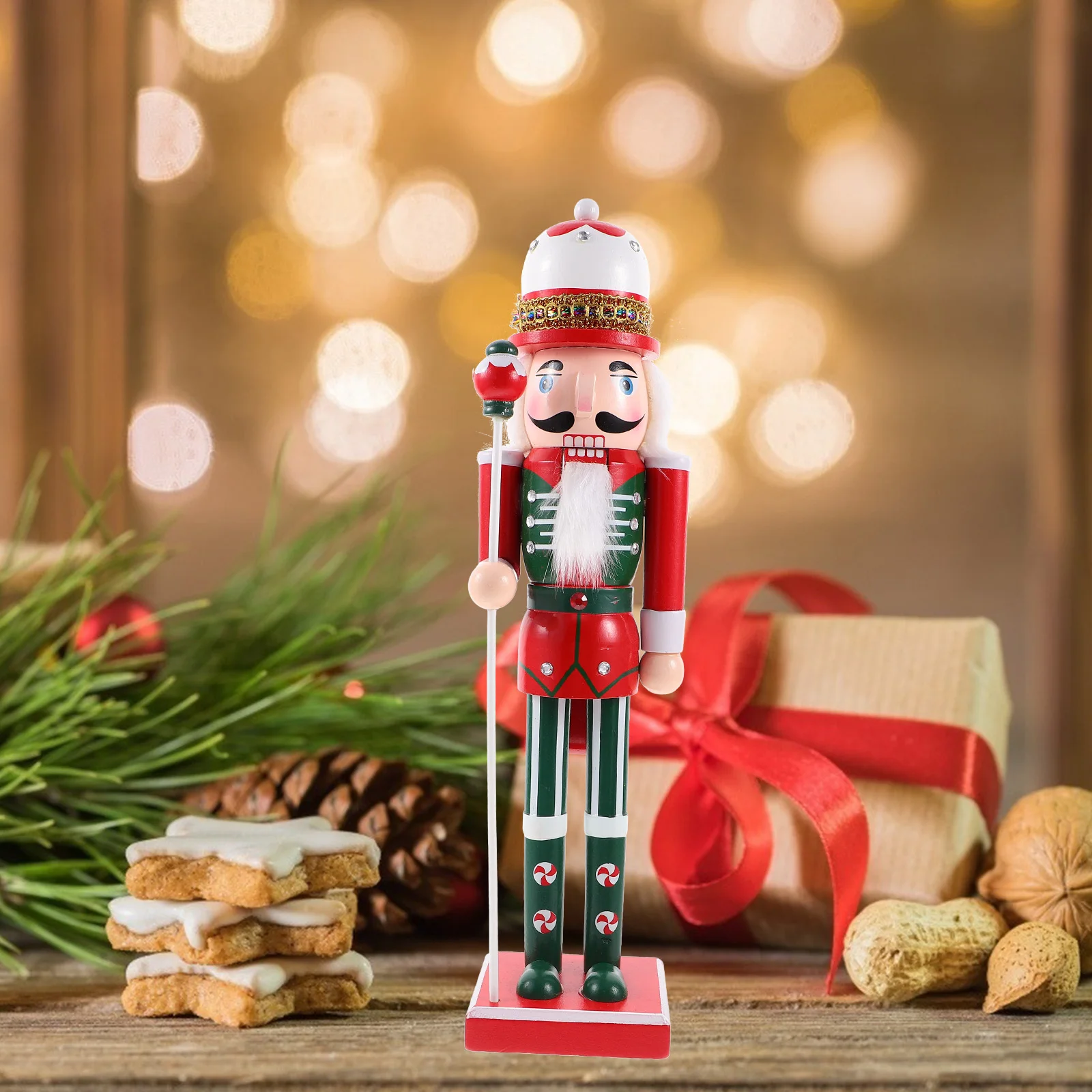 

Wooden Nutcracker Christmas Decoration Exquisite Xmas Desktop Ornament Natural Wood Nutcracker Craft Holiday Party Decor